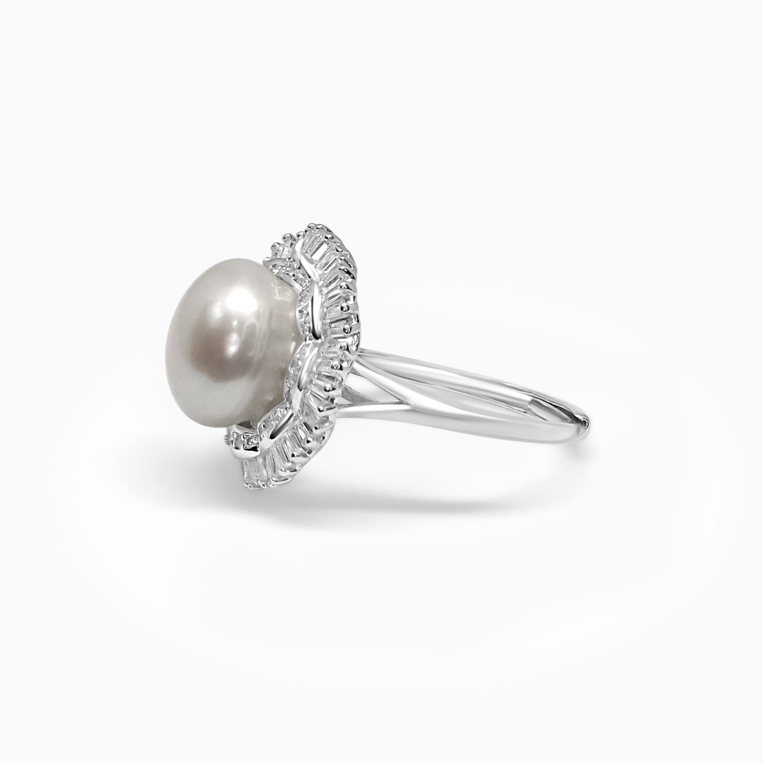 Silver Sparkling Pearl Empress Adjustable Ring