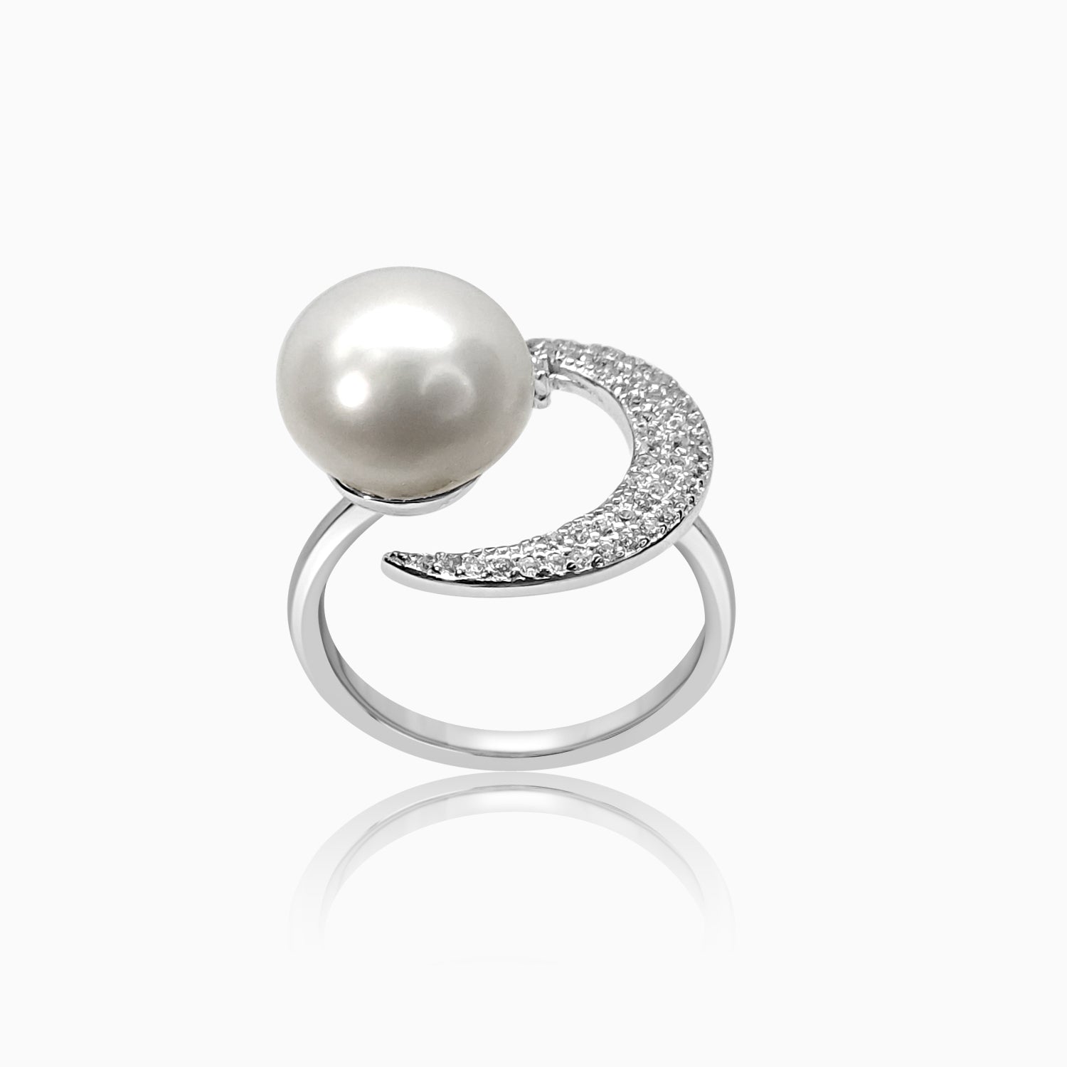 Silver Sparkling Moon Pearl Adjustable Ring