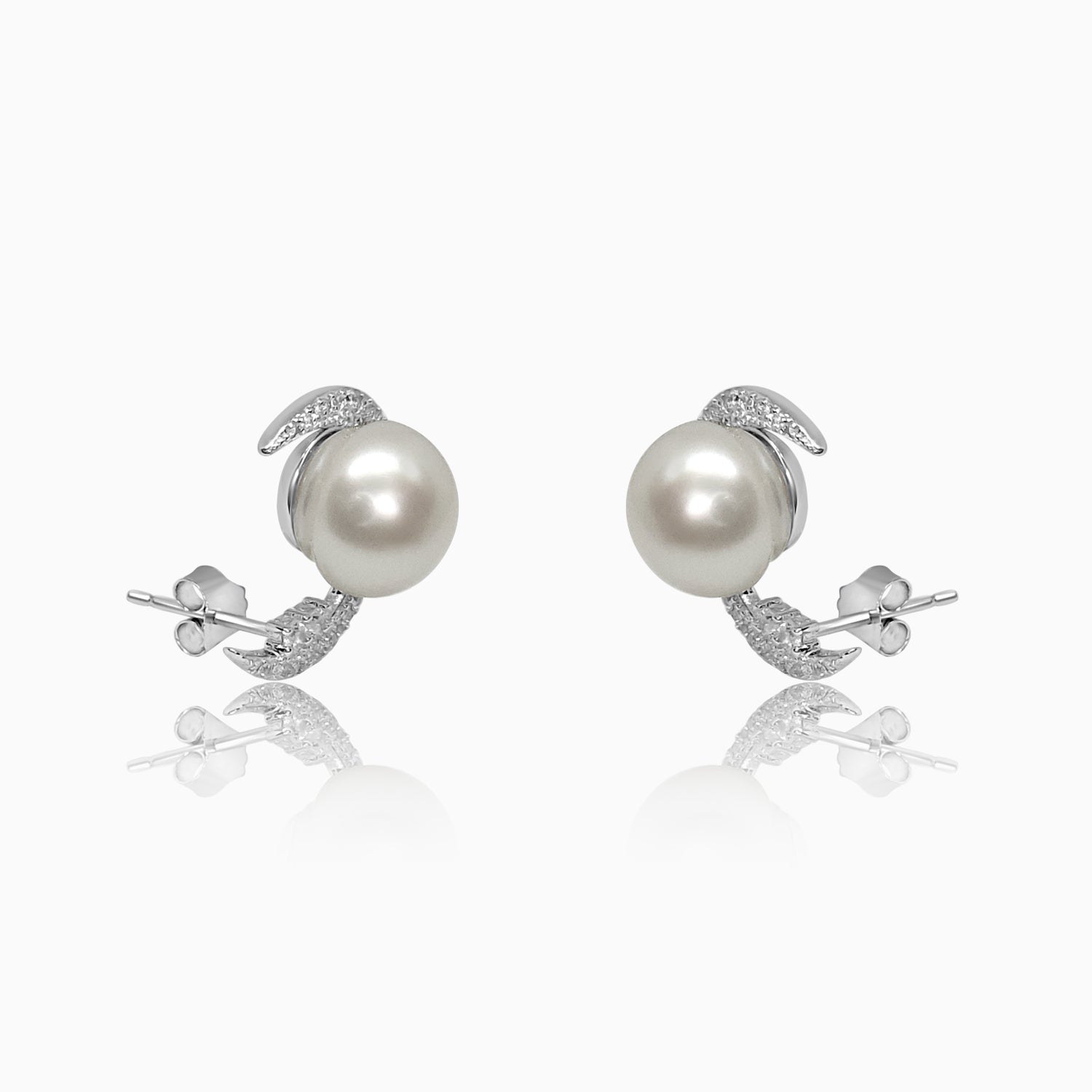 Silver Sparkling Moon Pearl Earrings