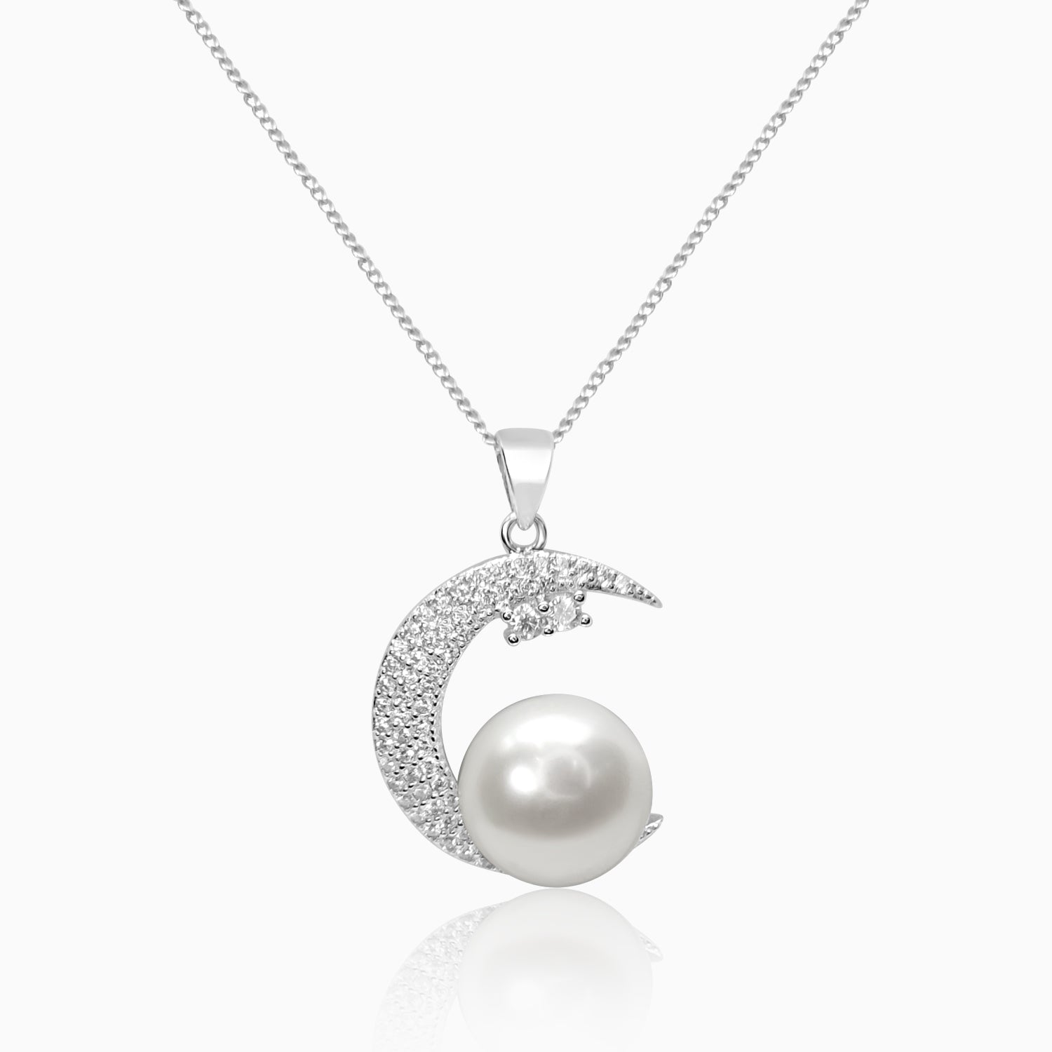 Silver Sparkling Moon Pearl Pendant