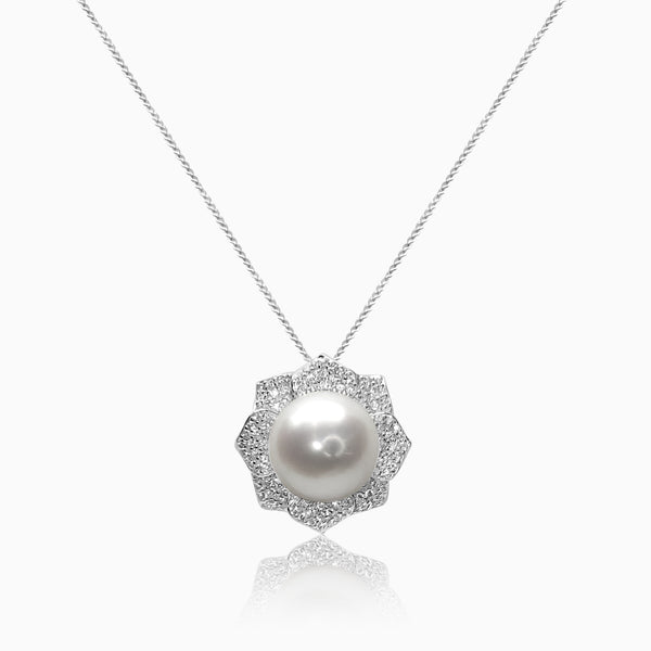 Silver Sparkling Periwinkle Pearl Flower Pendant
