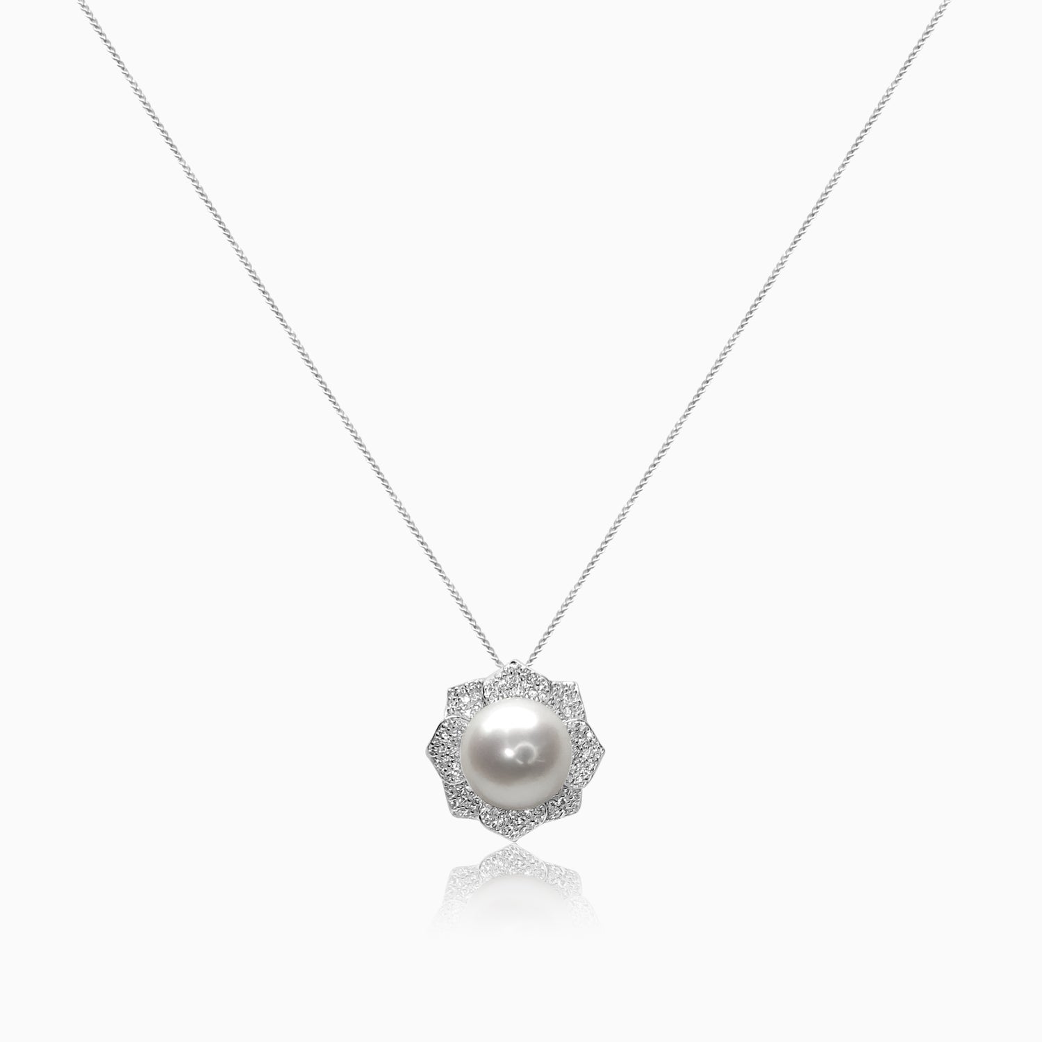Silver Sparkling Periwinkle Pearl Flower Pendant