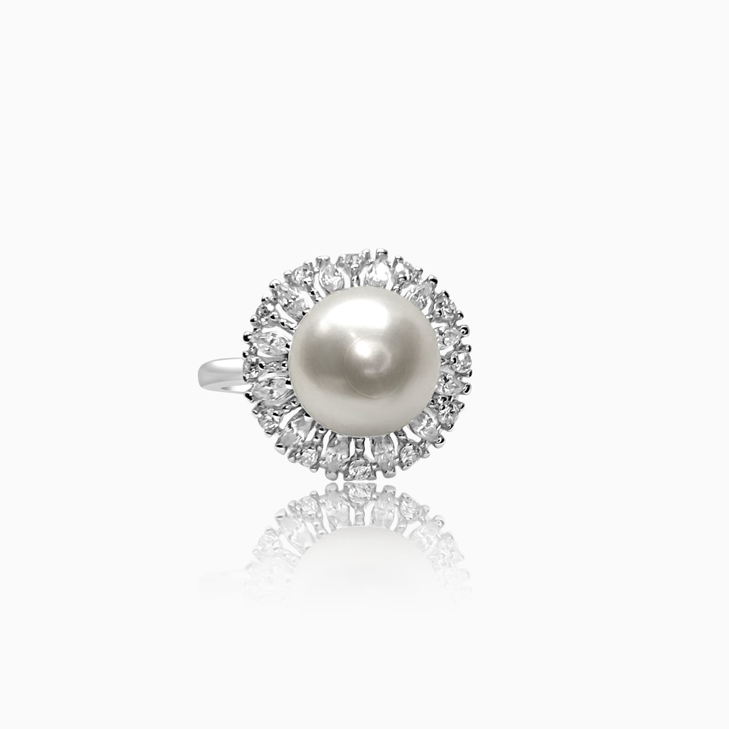Silver Sparkling Pearl Opulence Ring