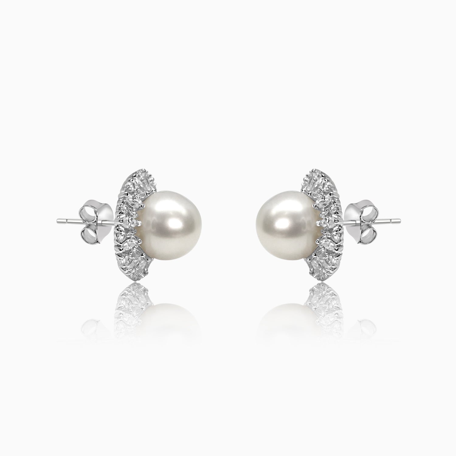 Silver Sparkling Pearl Opulence Earrings
