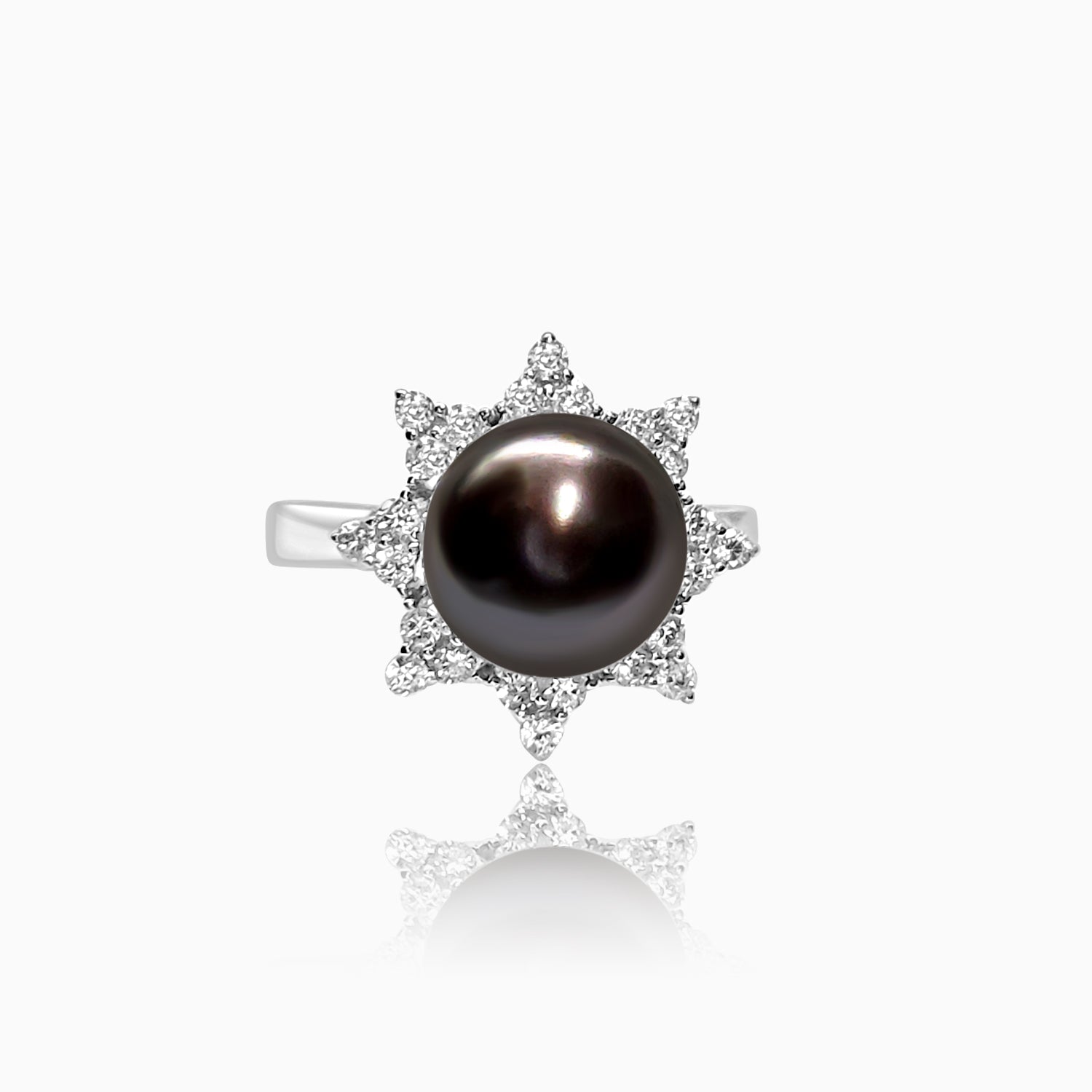 Silver Sparkling Black Pearl Star Ring