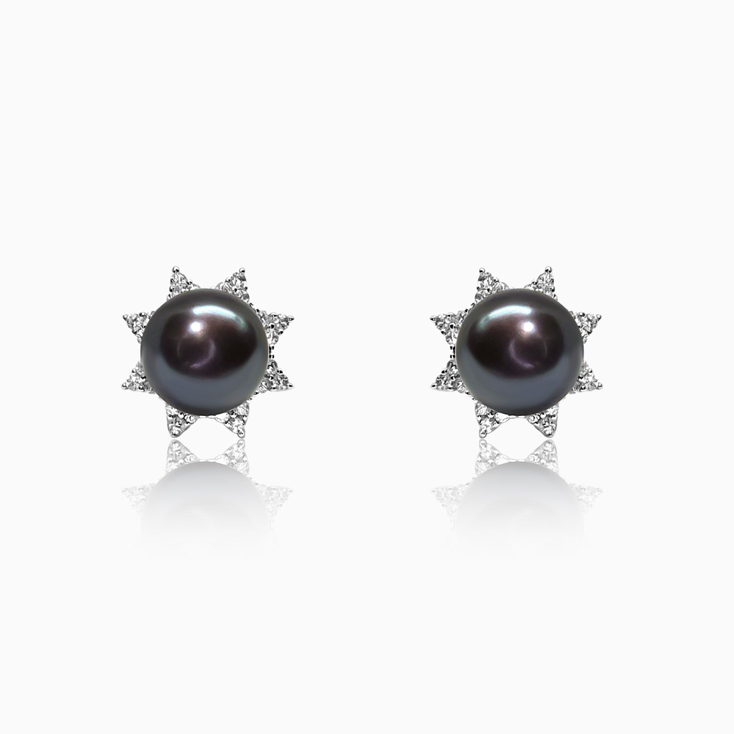 Silver Sparkling Black Pearl Star Earrings