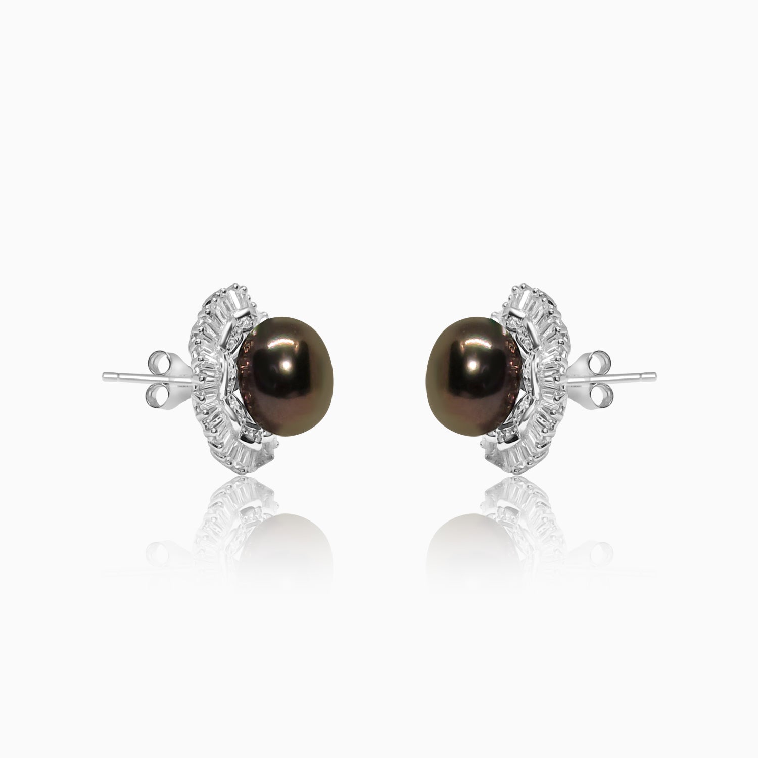 Silver Sparkling Black Pearl Empress Earrings