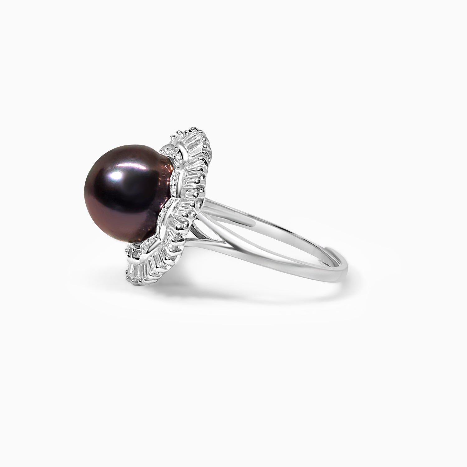 Silver Sparkling Black Pearl Empress Adjustable Ring