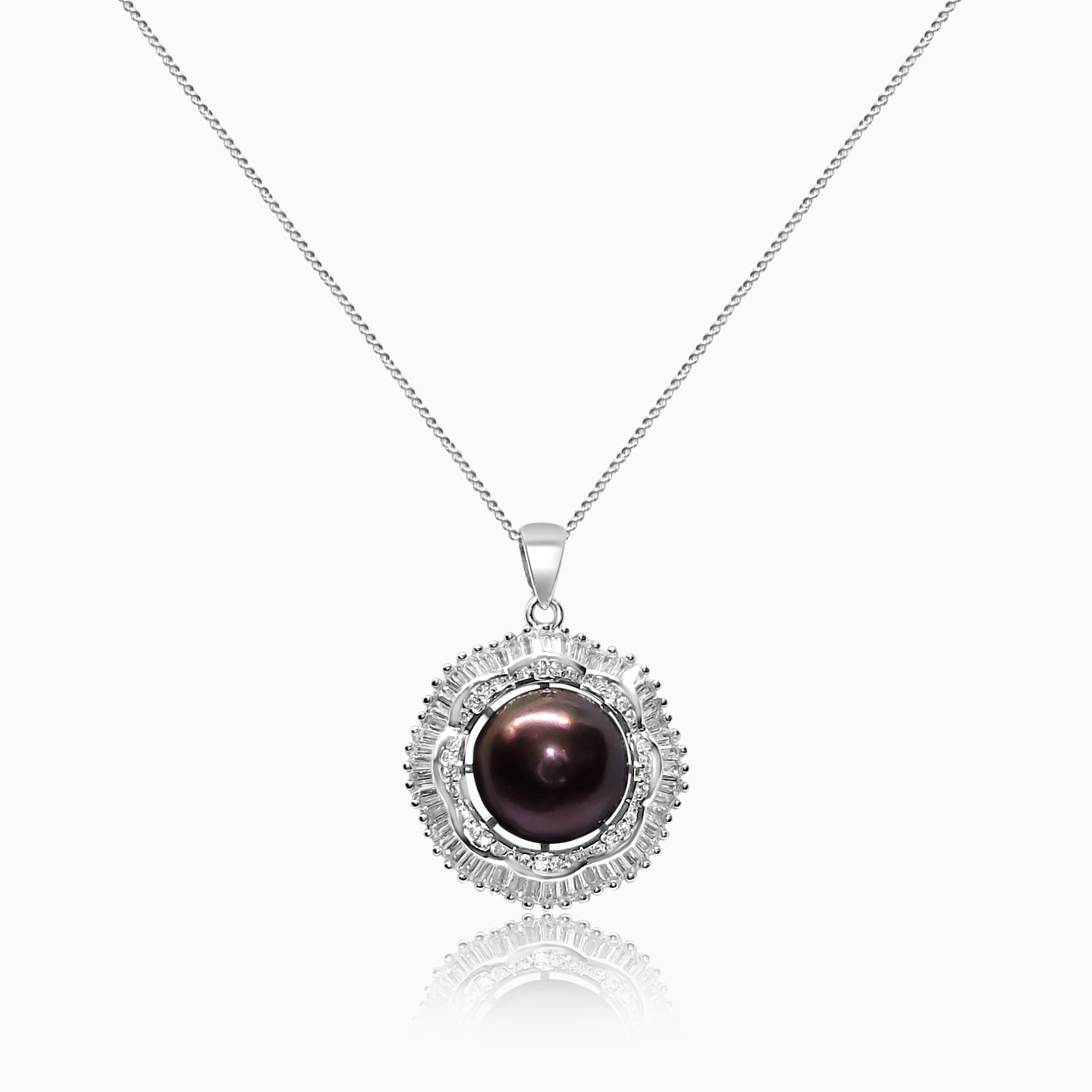 Silver Sparkling Black Pearl Empress Pendant