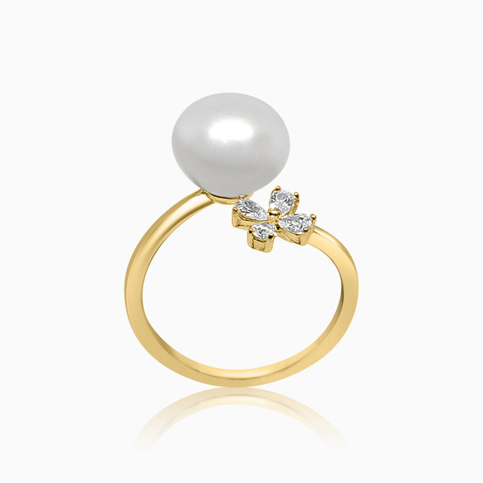 Silver Gold Sparkling Pearl Windmill Ring