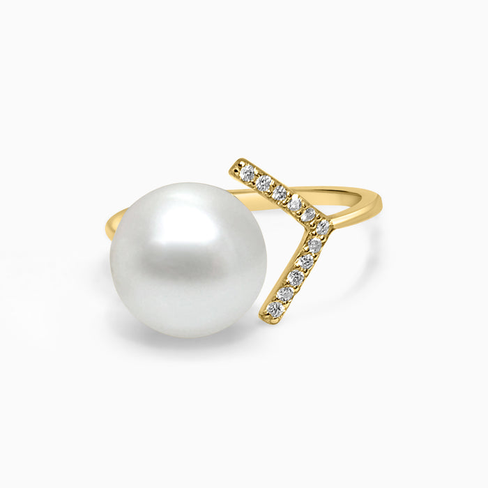 Silver Gold Pearl Hill Top Ring