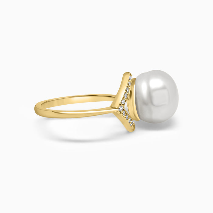 Silver Gold Pearl Hill Top Ring