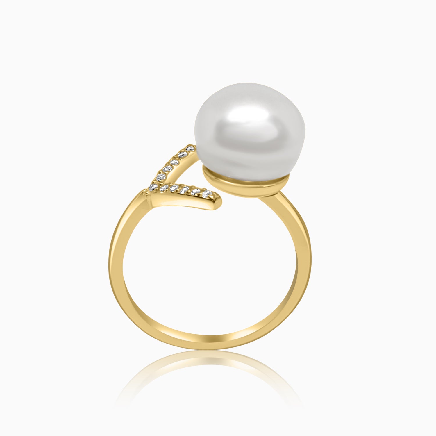 Silver Gold Pearl Hill Top Ring