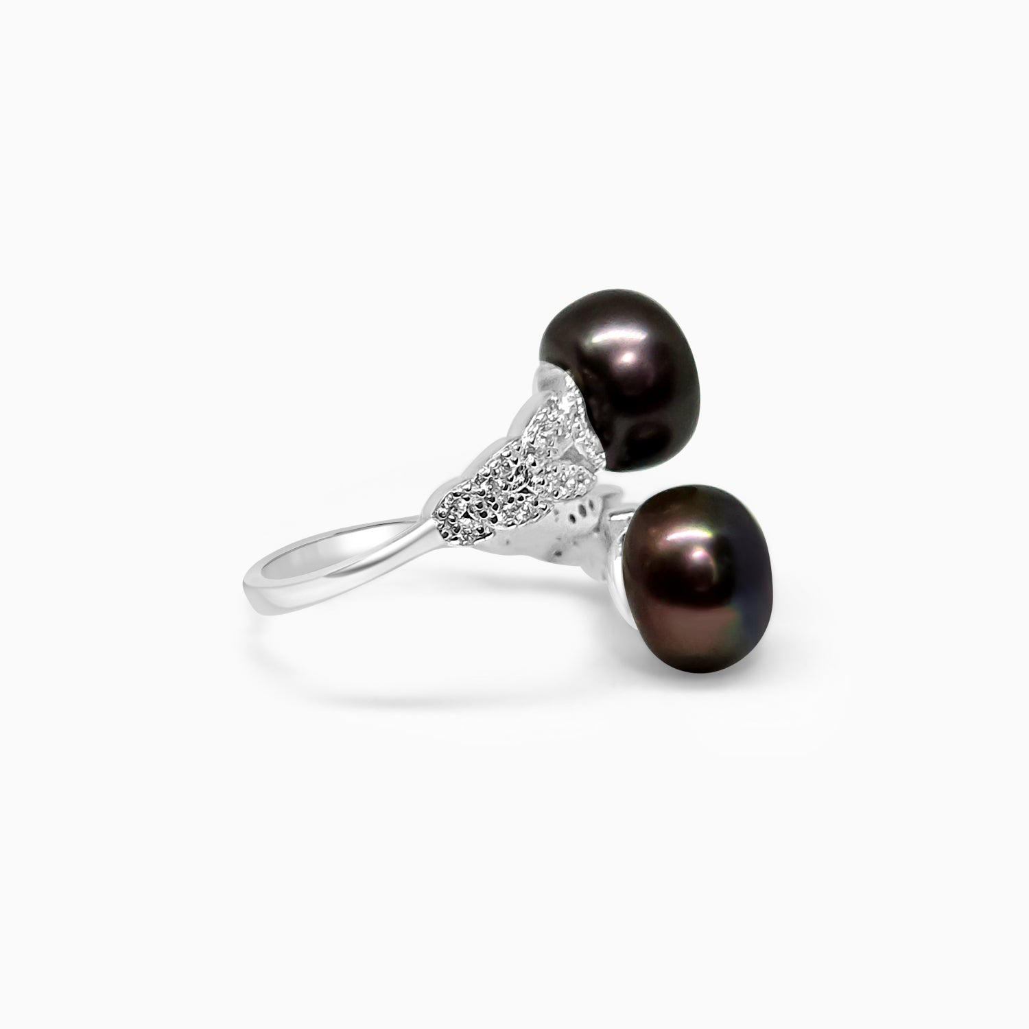 Silver Sparkling Black Pearl Vine Ring