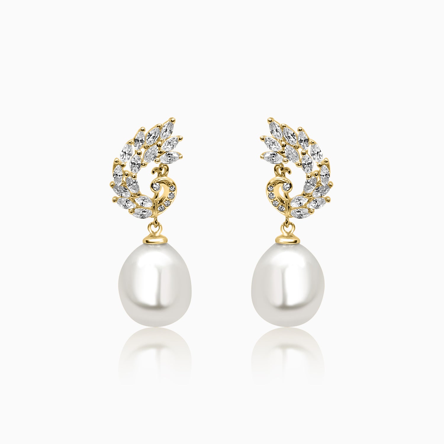 Silver Gold Shimmer Peacock Dangling Pearl Earrings