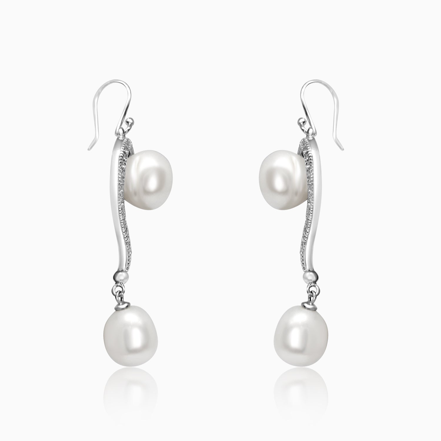 Silver Sparkling Pearl Flow Earrings