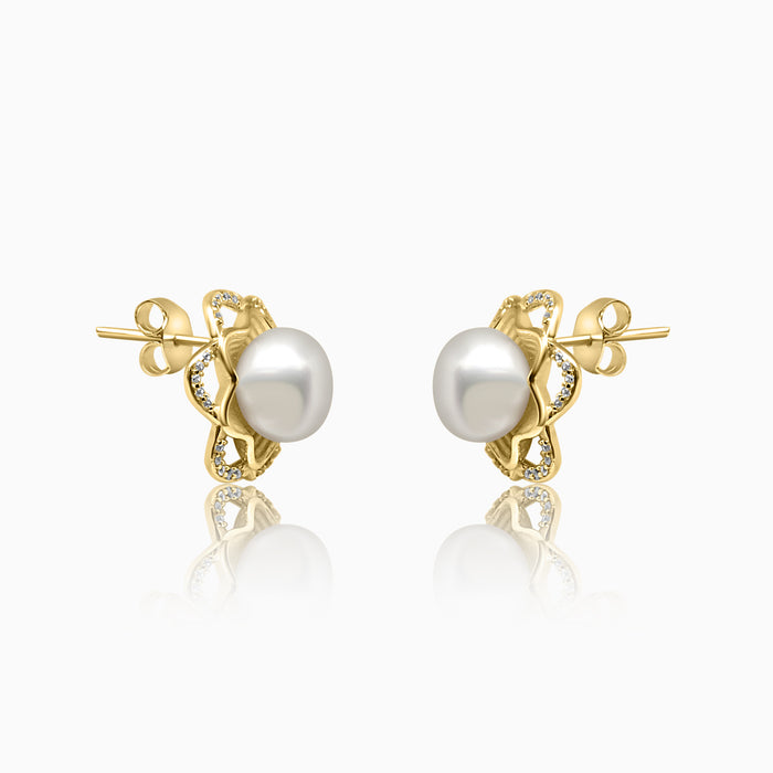 Silver Gold Highlight Oyster Bed Pearl Earrings