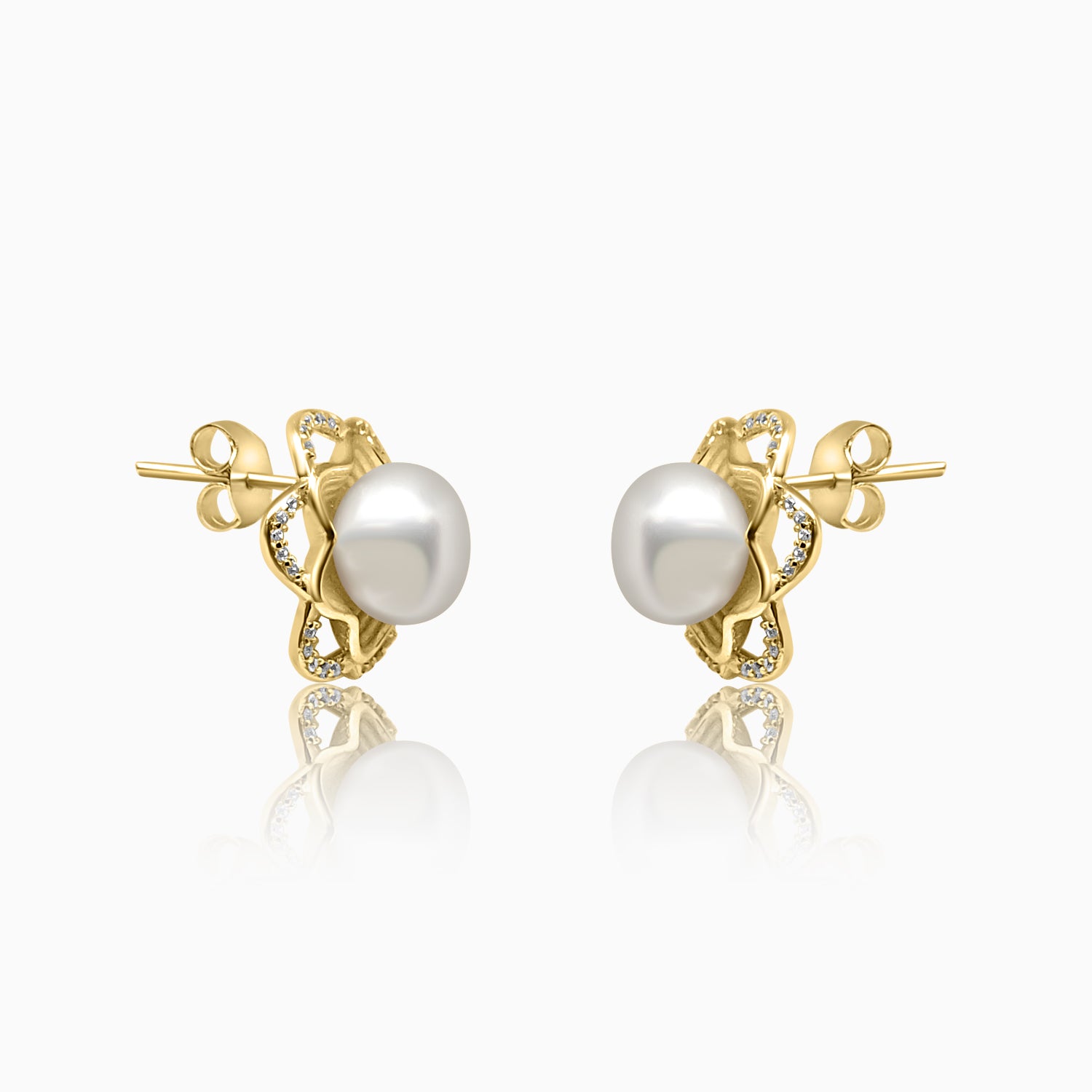 Silver Gold Highlight Oyster Bed Pearl Earrings