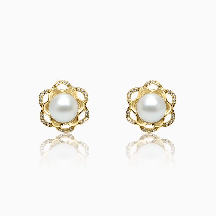Silver Gold Highlight Oyster Bed Pearl Earrings