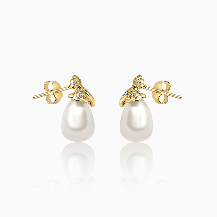 Silver Gold Nature Embrace Pearl Earrings