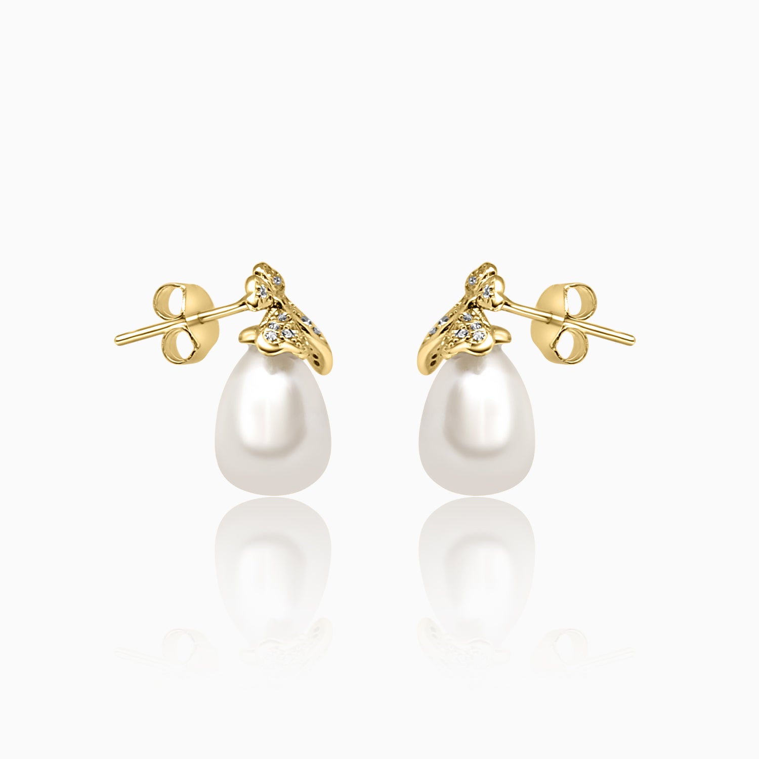 Silver Gold Nature Embrace Pearl Earrings