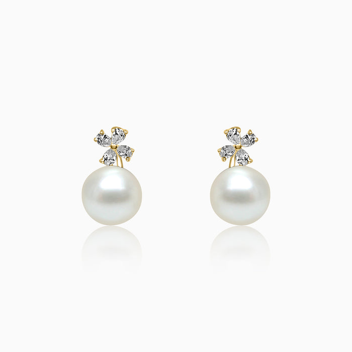 Silver Gold Sparkling Pearl Windmill Earrings