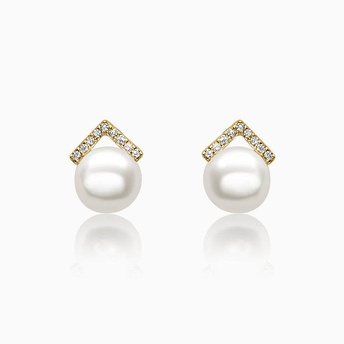 Silver Gold Pearl Hill Top Earrings