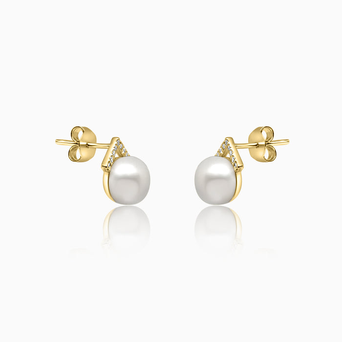 Silver Gold Pearl Hill Top Earrings