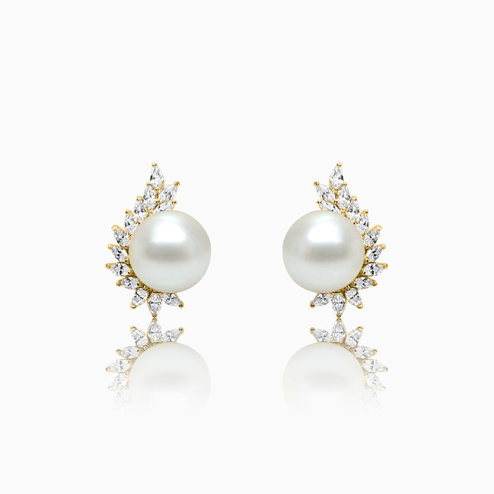 Silver Gold Pearl Embrace Shimmer Leaves Earrings