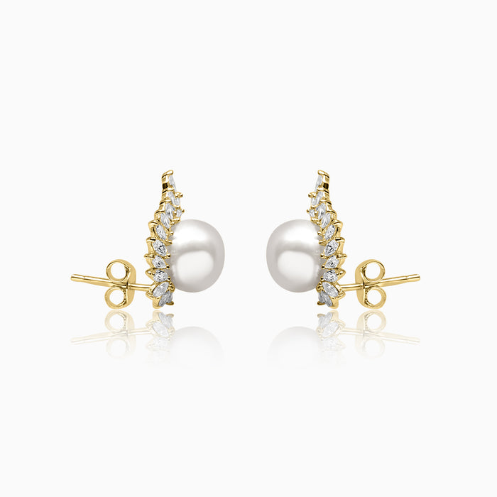 Silver Gold Pearl Embrace Shimmer Leaves Earrings