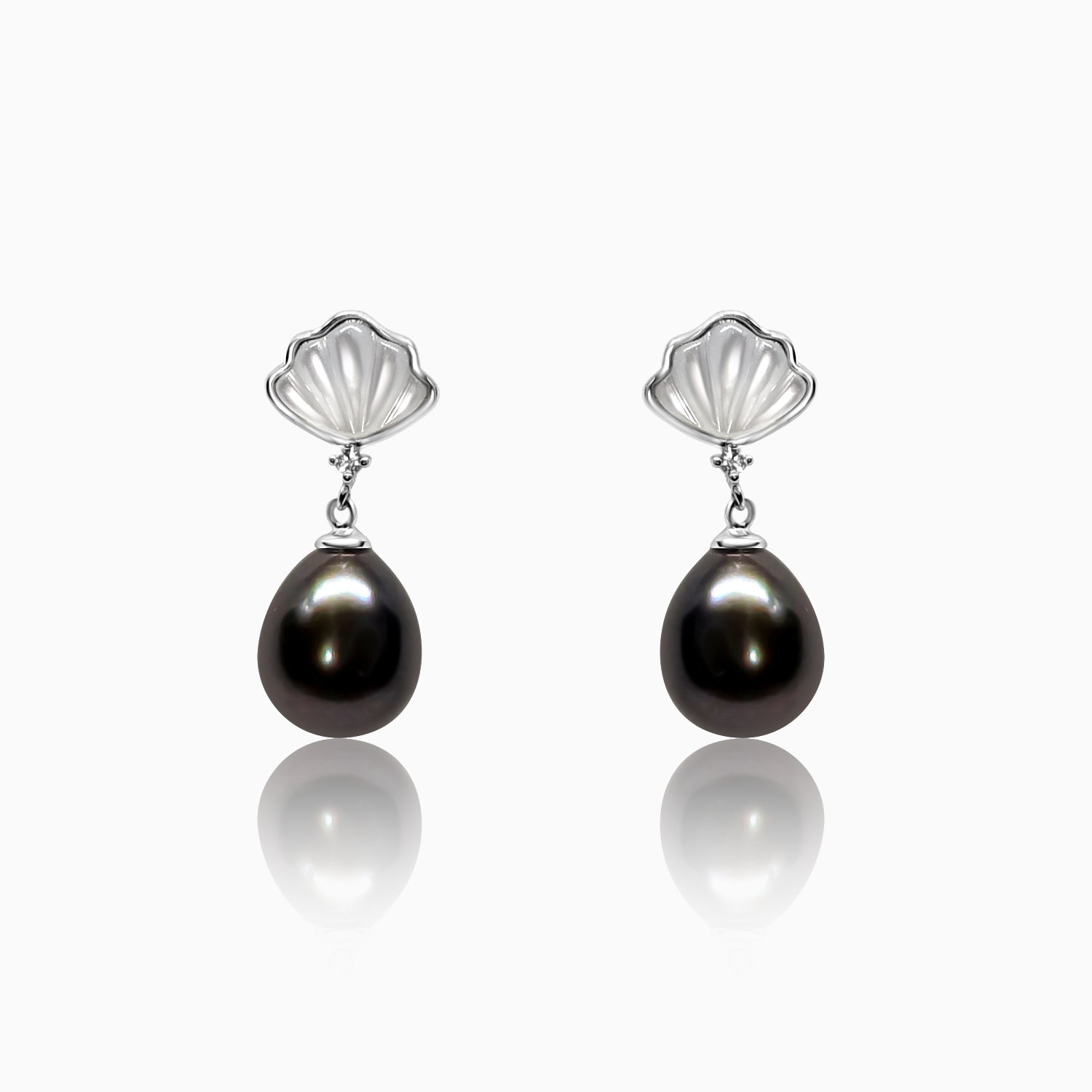 Silver Mother of Pearl Oyster Black Pearl Earrings