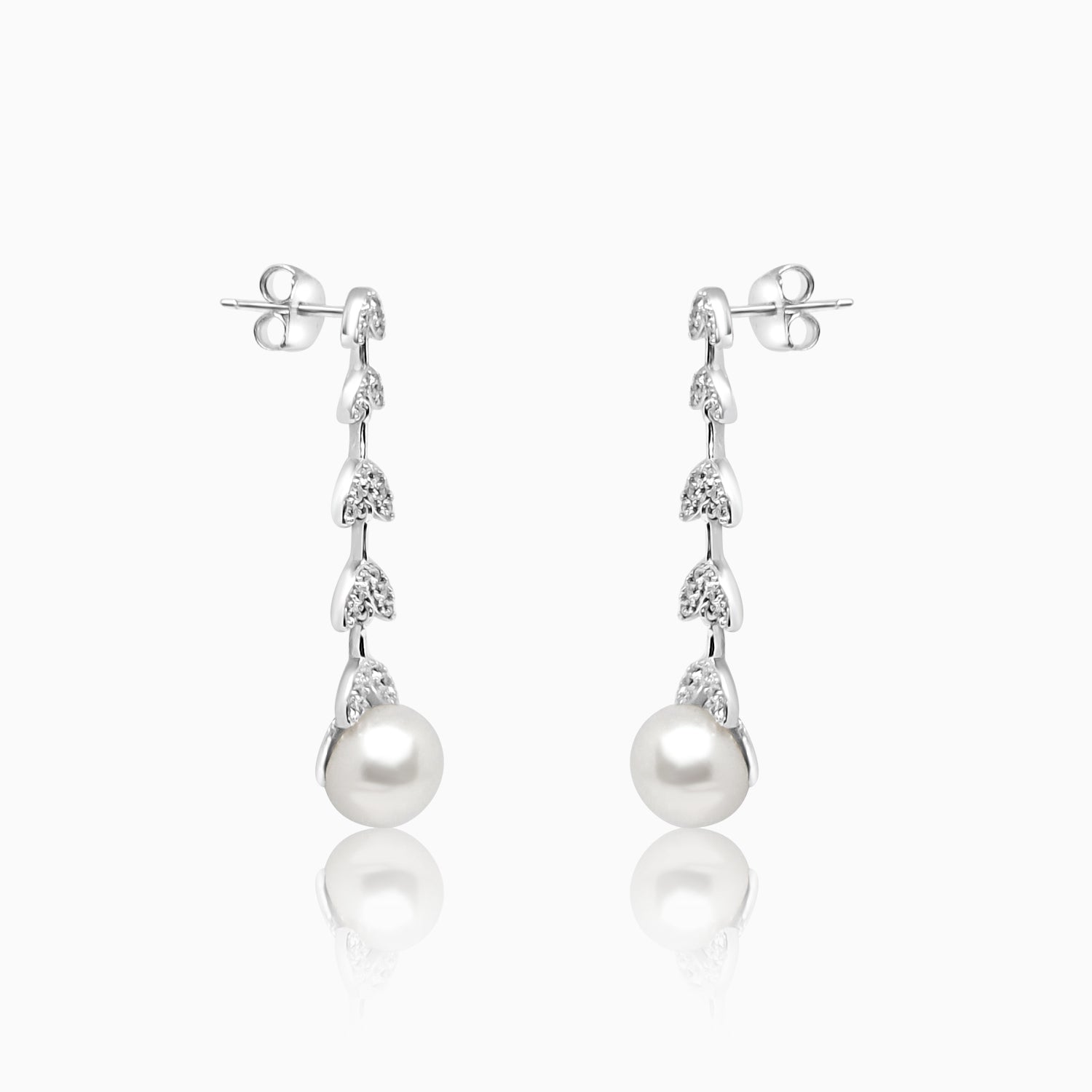 Silver Sparkling Pearl Vine Earrings