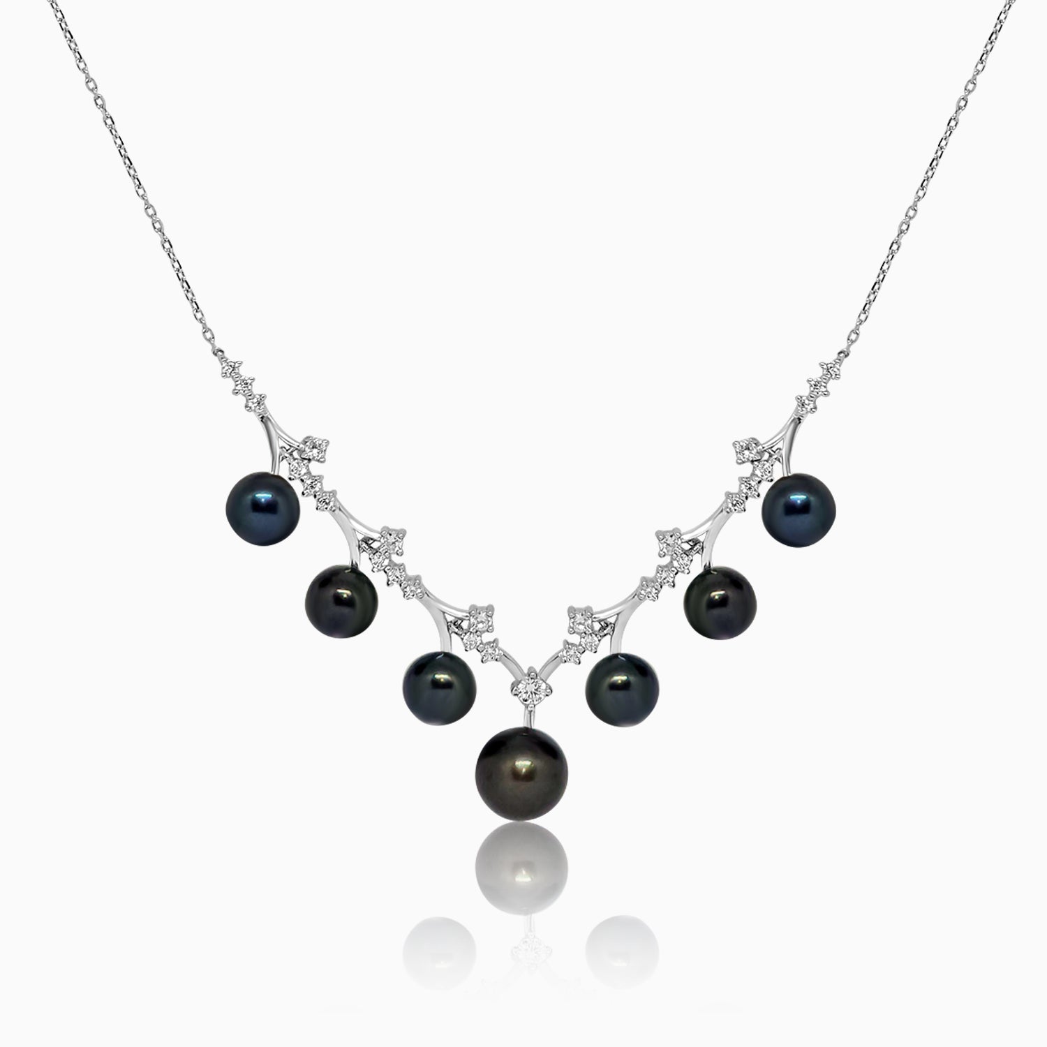 Silver Sparkling Branch Black Pearl Necklace
