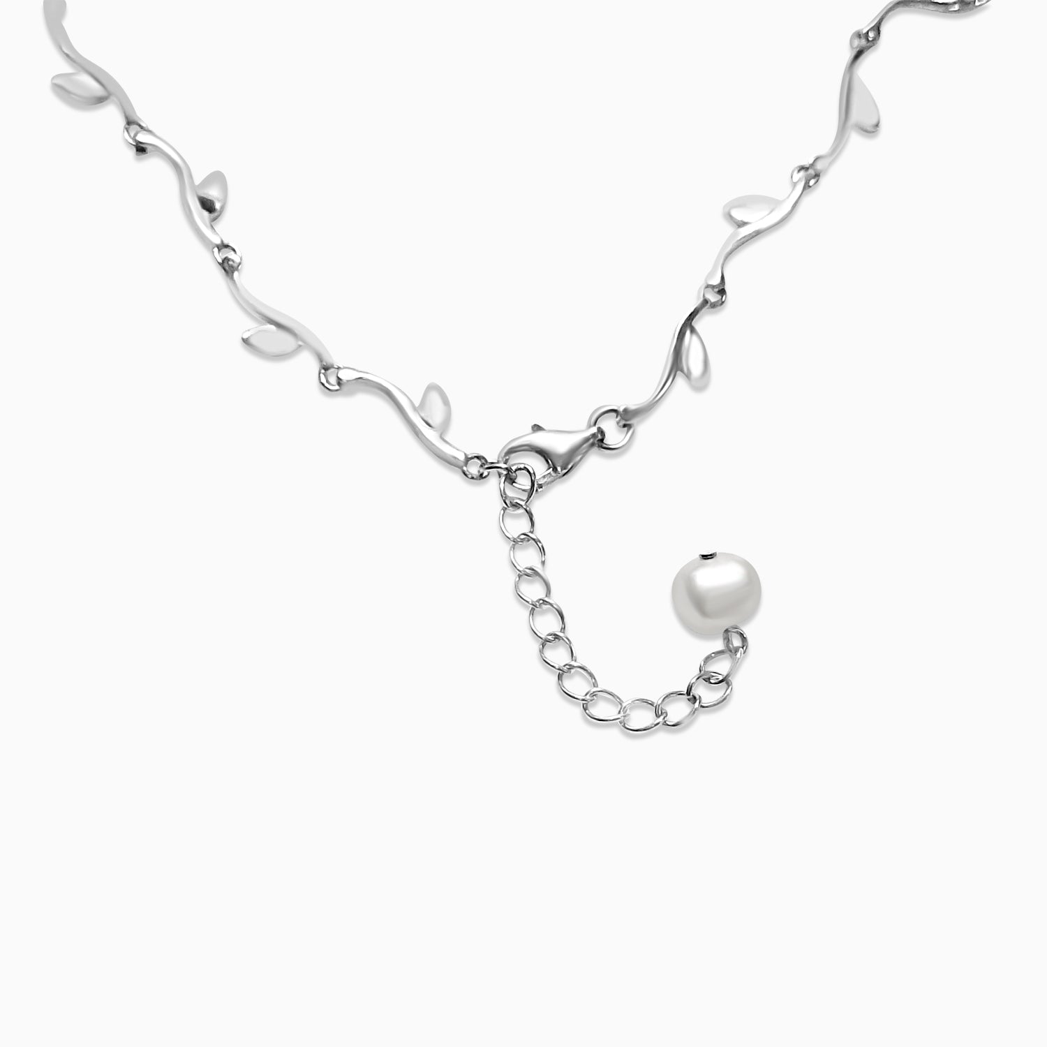 Silver Pearl Y Vine Necklace
