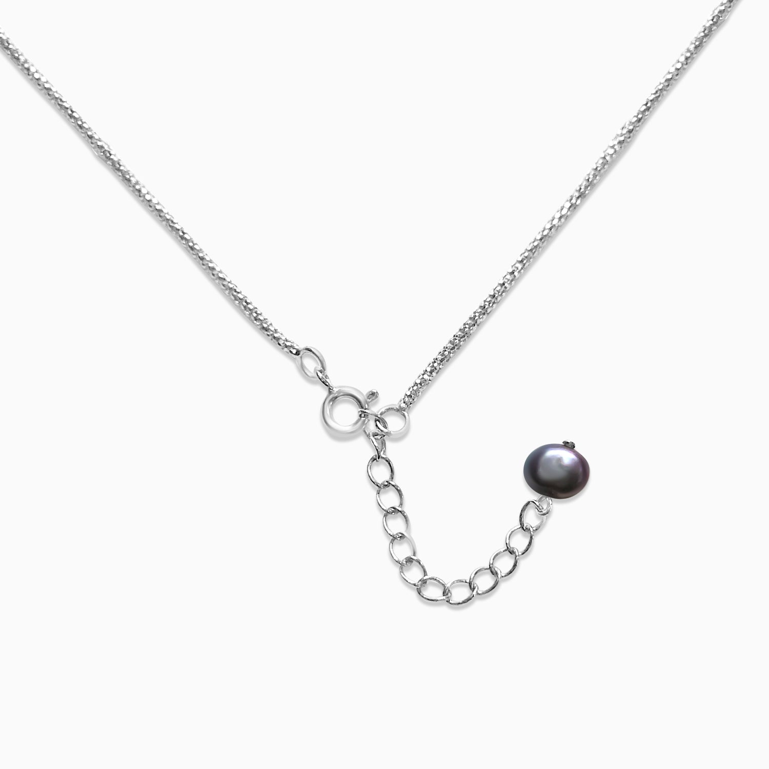 Silver Knotted Italian Chain Black Pearl Necklace