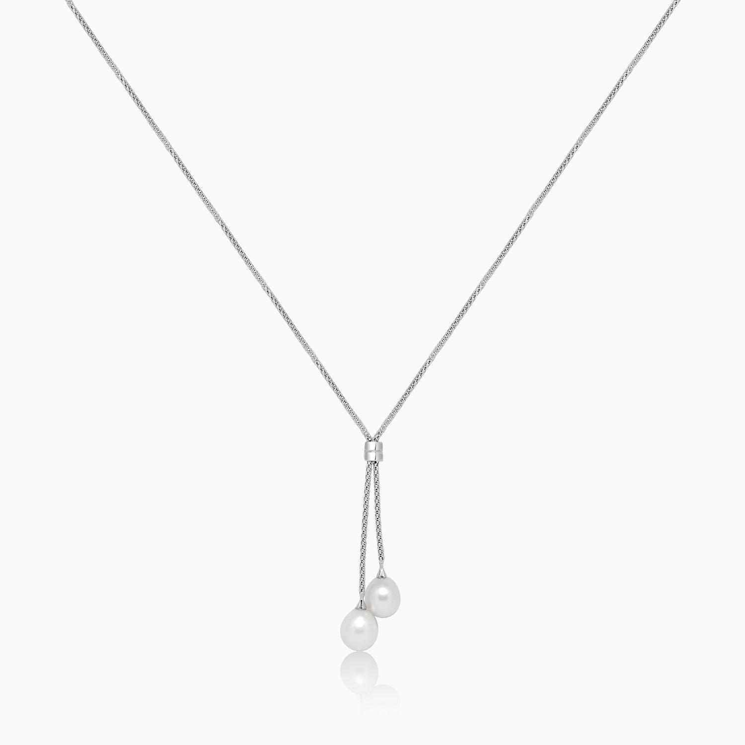 Silver Dangling Pearls on Italian Chain Necklace