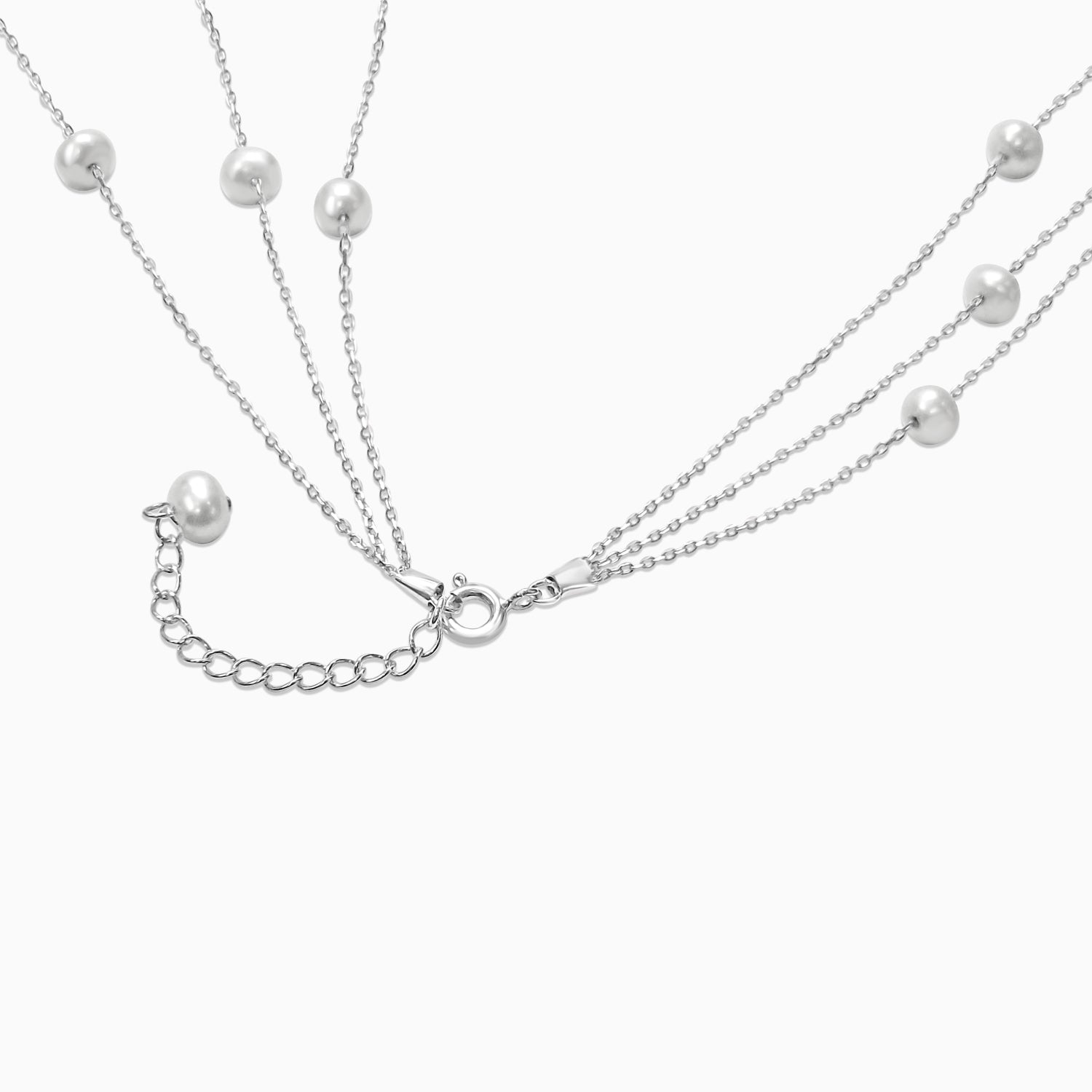 Silver Three Line Pearl Necklace