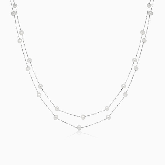 Silver Two Line Pearl Necklace