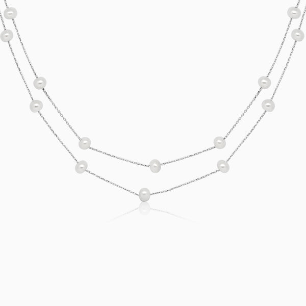 Silver Two Line Pearl Necklace