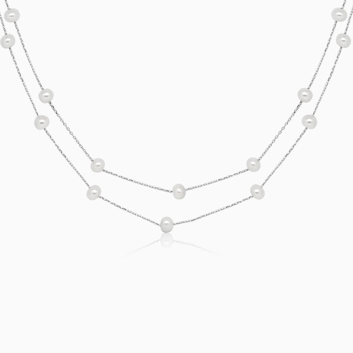 Silver Two Line Pearl Necklace