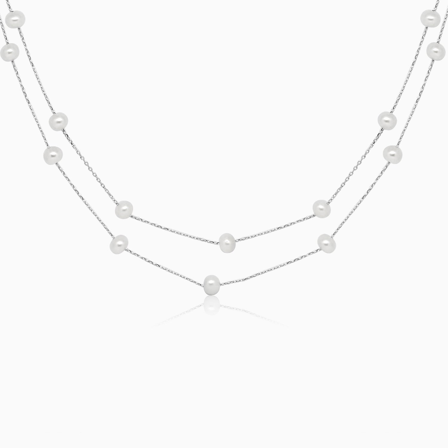 Silver Two Line Pearl Necklace