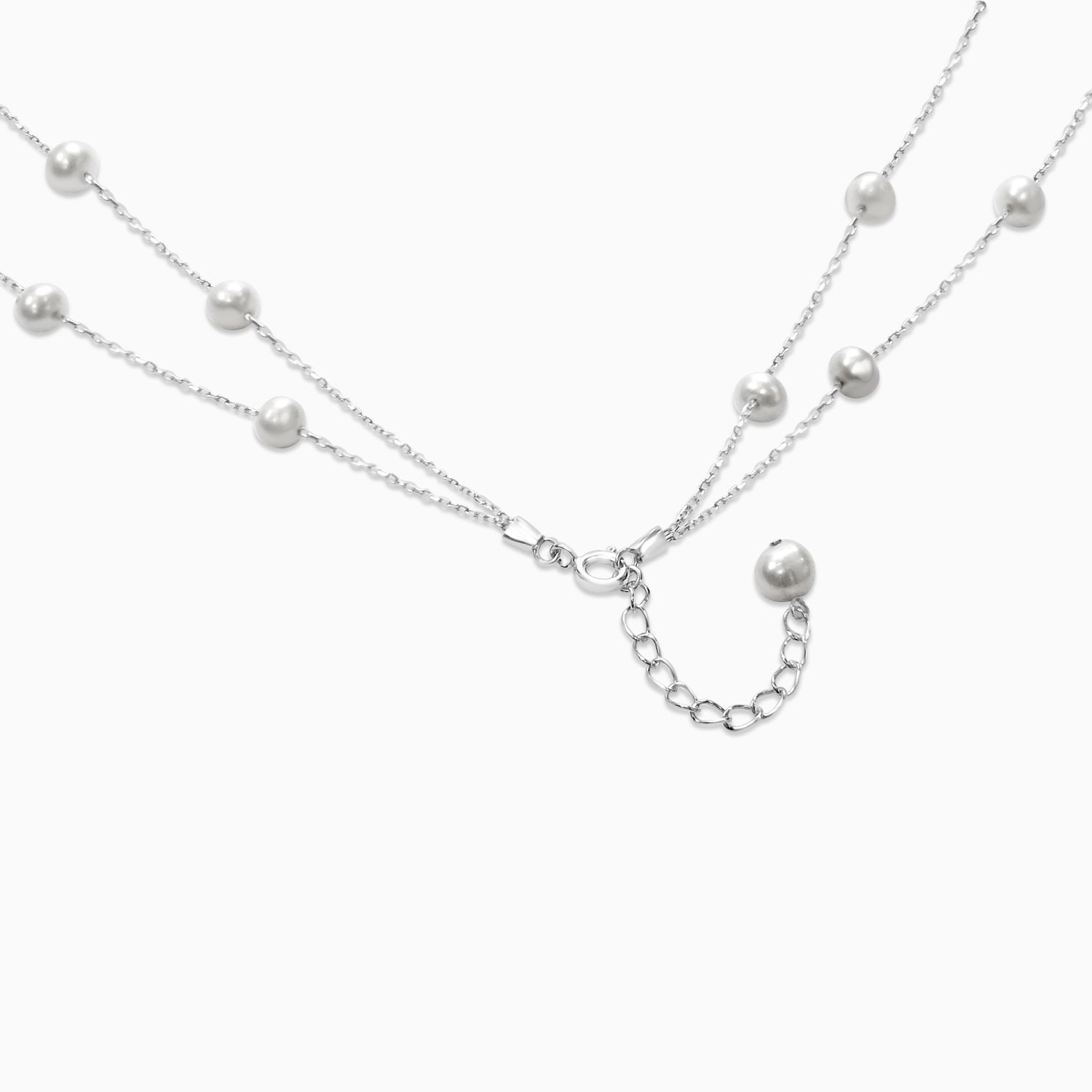 Silver Two Line Pearl Necklace