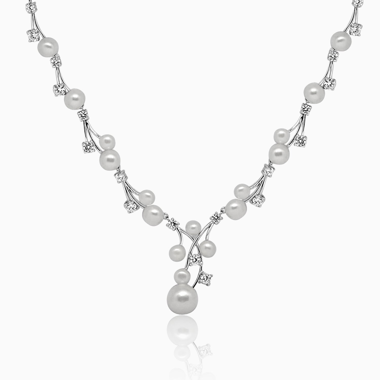 Silver Sparkling Pearl Branch Necklace
