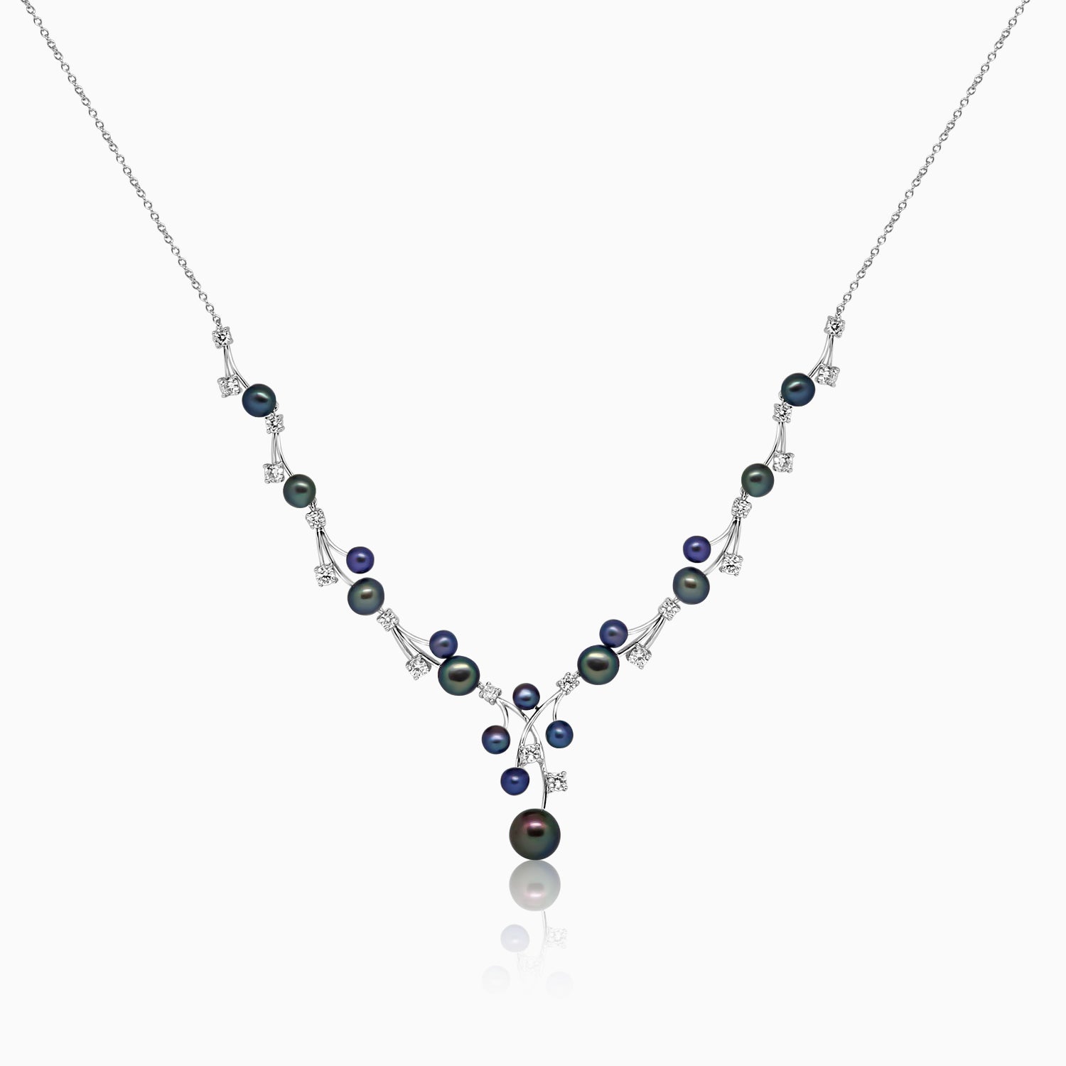 Silver Sparkling Black Pearl Branch Necklace
