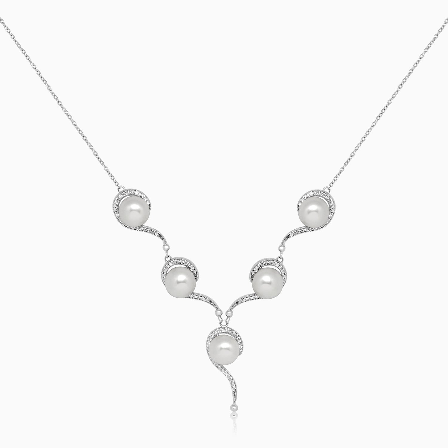 Silver Sparkling Pearl Flow Necklace