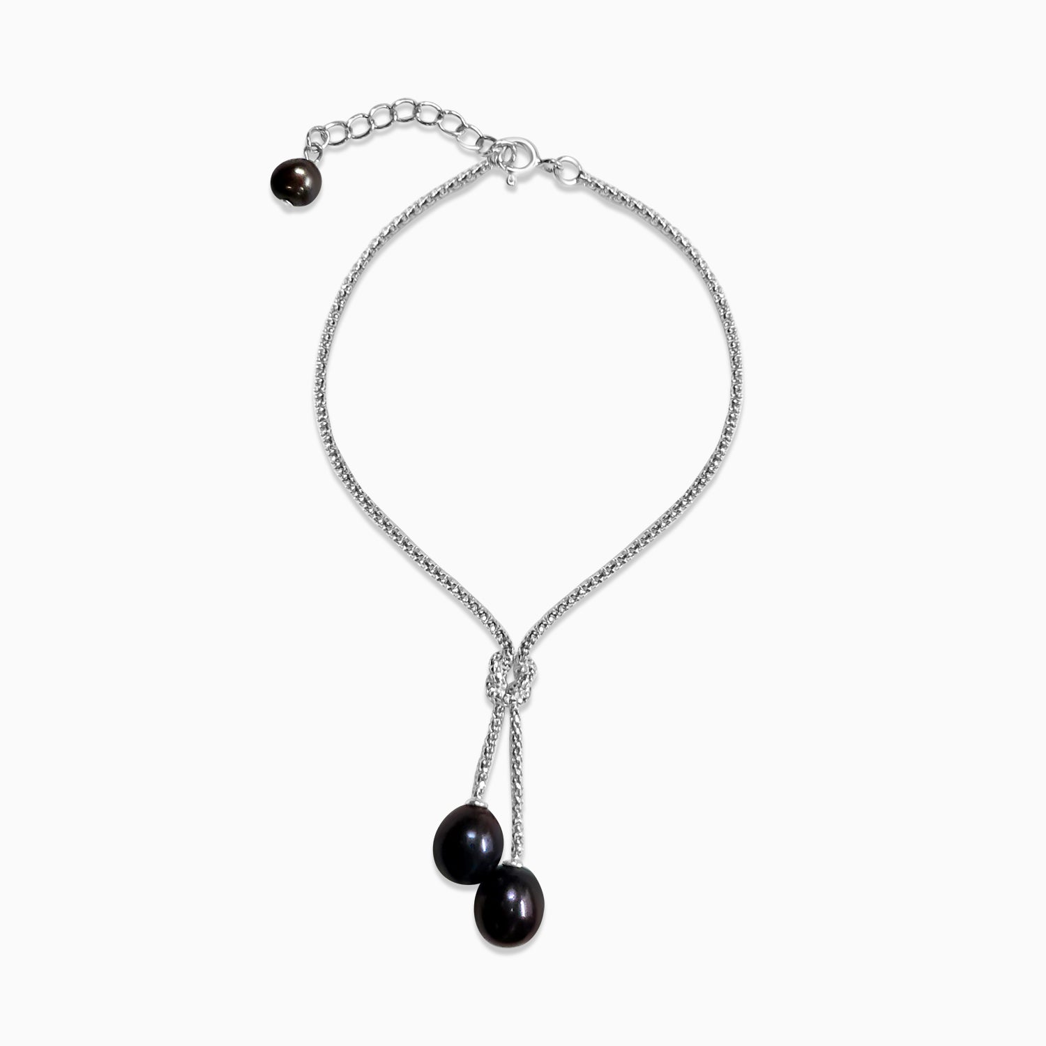 Silver Knotted Italian Chain Black Pearl Bracelet