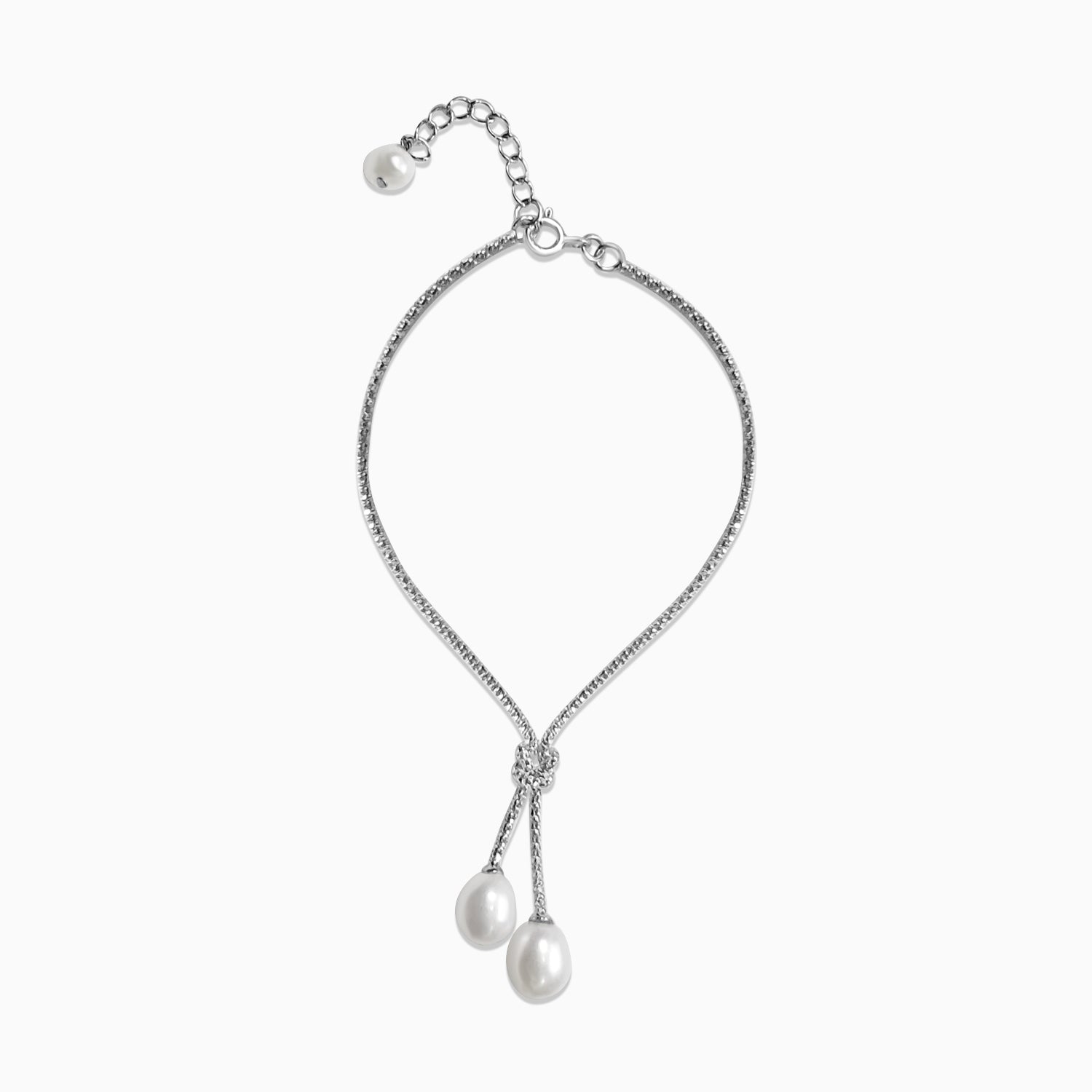 Silver Knotted Dangling Pearls Bracelet