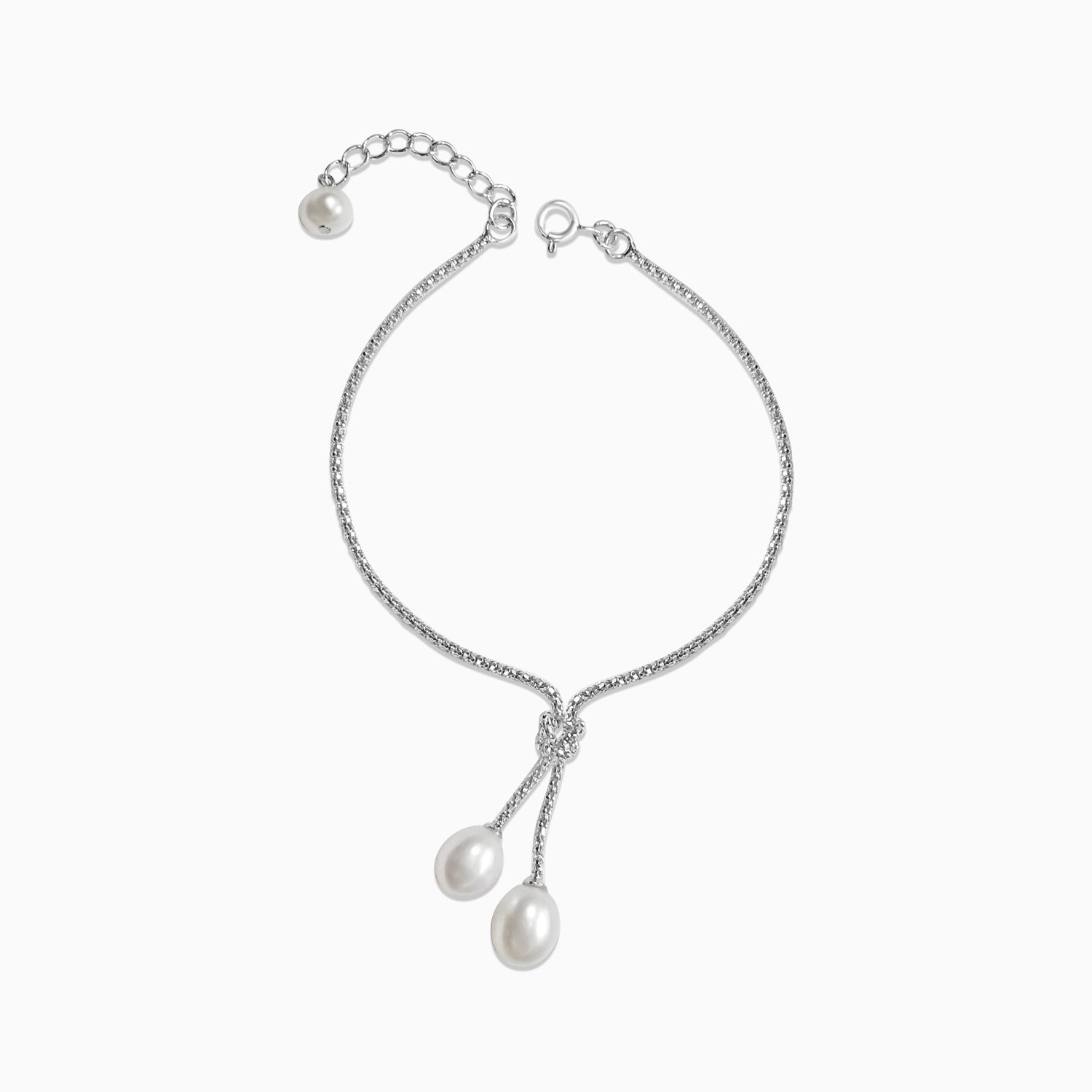 Silver Knotted Dangling Pearls Bracelet