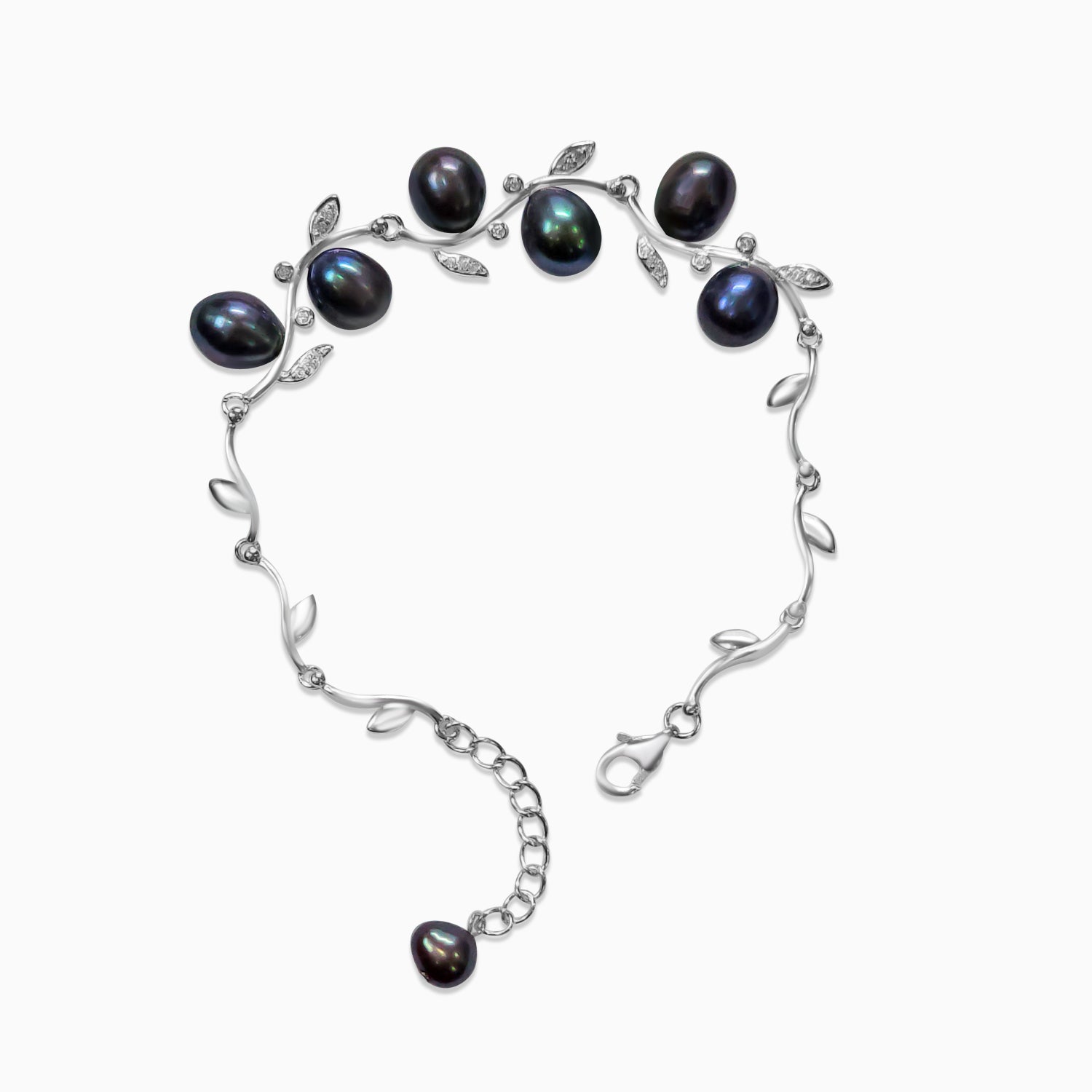 Silver Multi Tone Black Pearl Vine Bracelet
