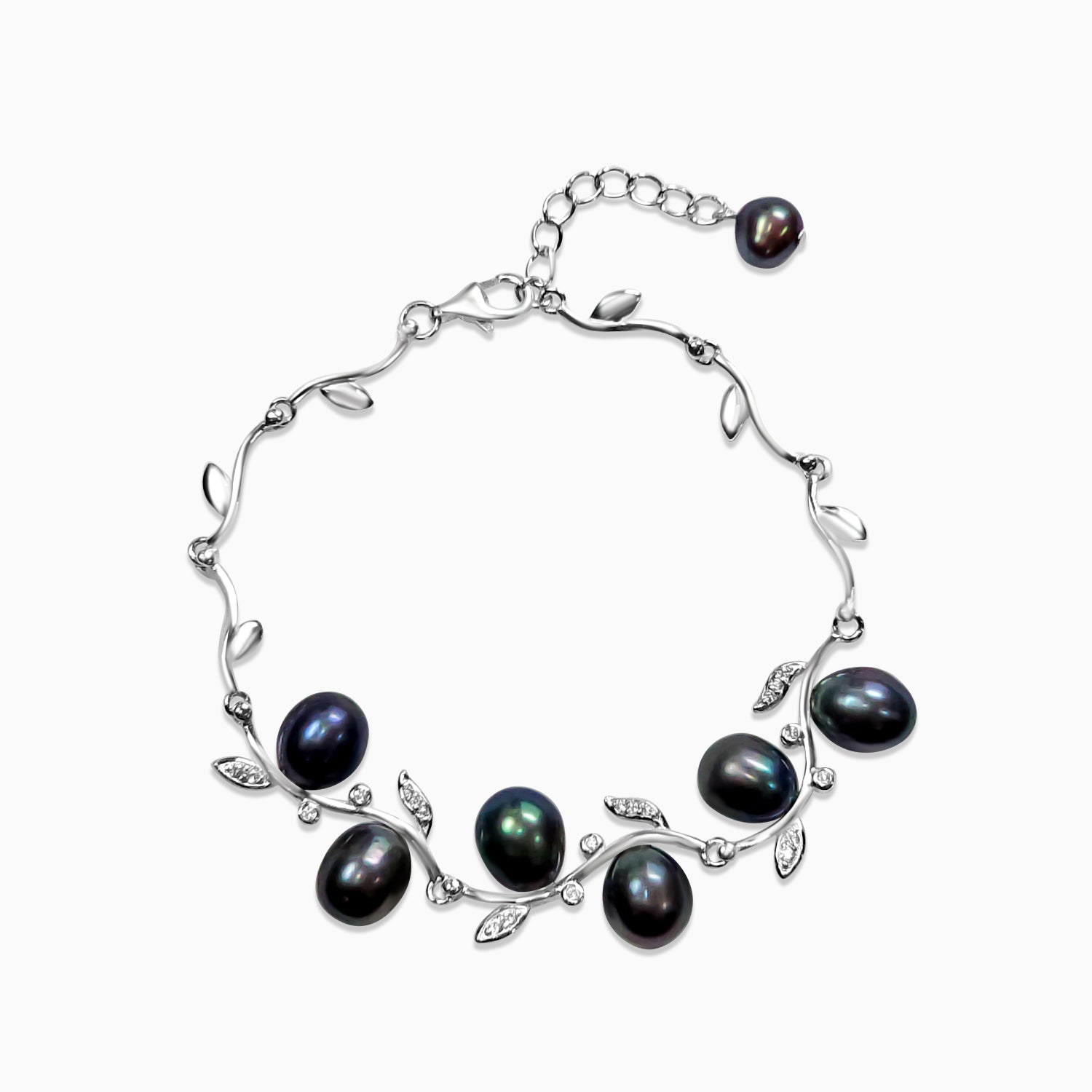 Silver Multi Tone Black Pearl Vine Bracelet